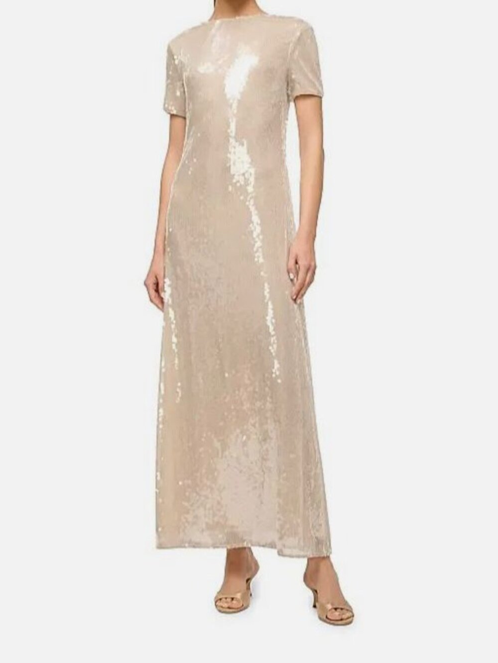 STAUD Women's Beige Safi Sequined Short-Sleeve Maxi Dress Size S